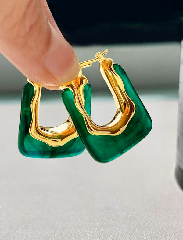 Emerald green and gold earrings