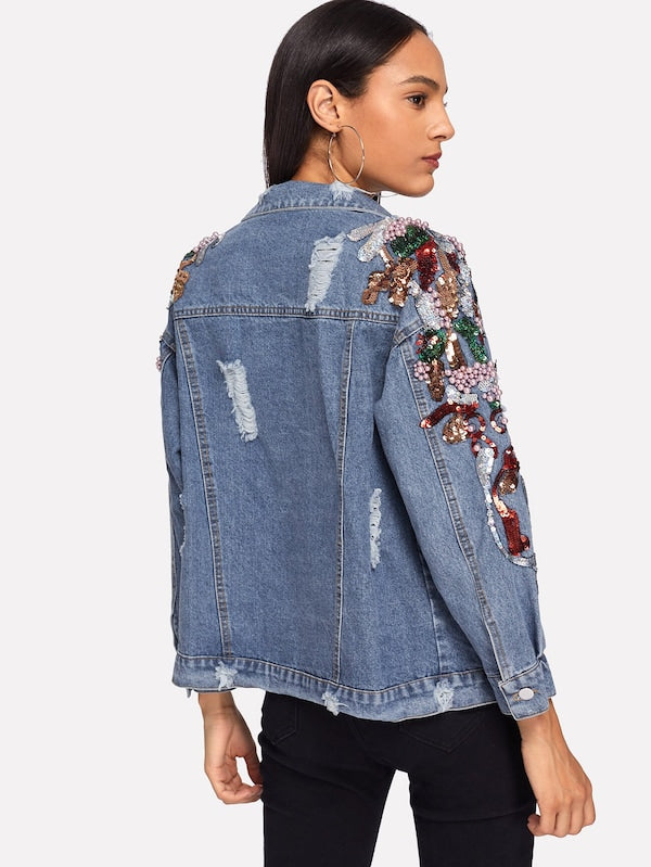 Bead and embroidered denim jacket – Fashion Paint Boutique
