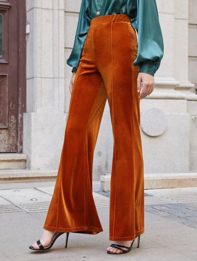 Flare Rust Orange Trousers Flare Pants Orange Velvet Trousers
