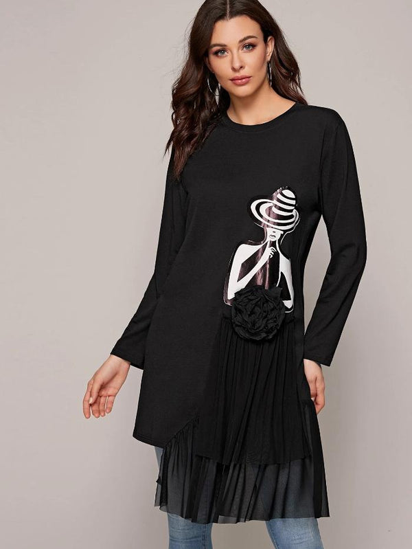 Pleated Graphic Tunic Top