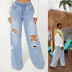 Drawstring Distressed Denim Bottoms