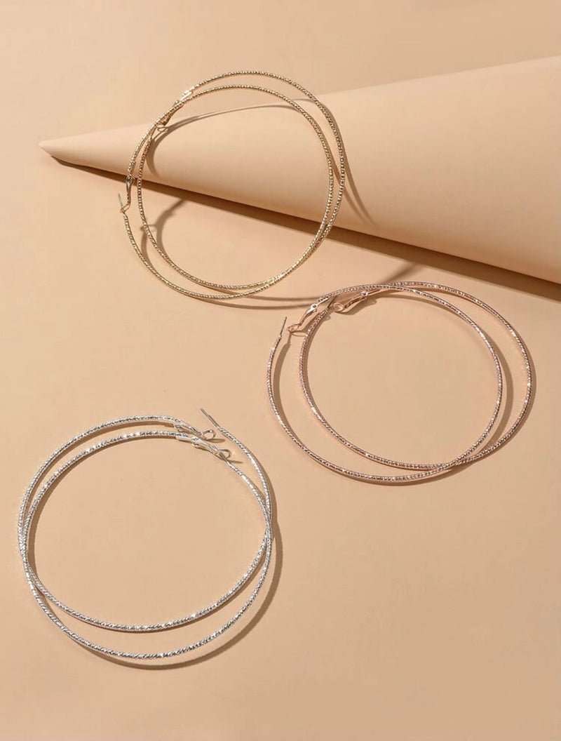 Set of 3 Metal Hoop Earrings
