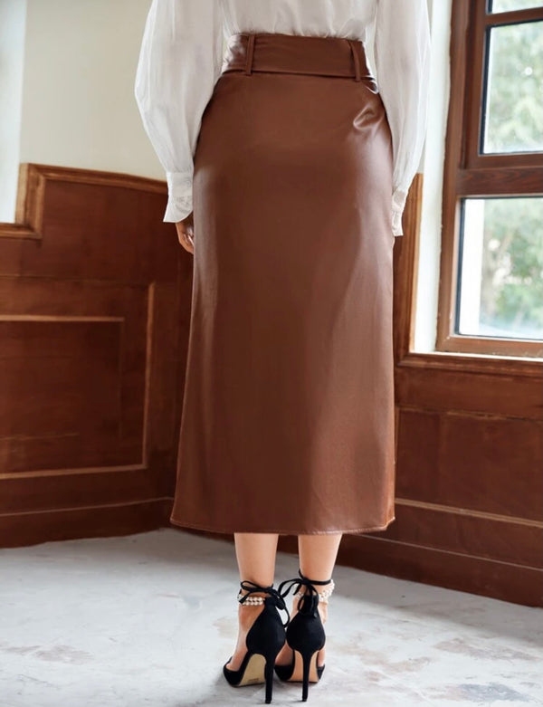 Saddle Brown vegan leather skirt