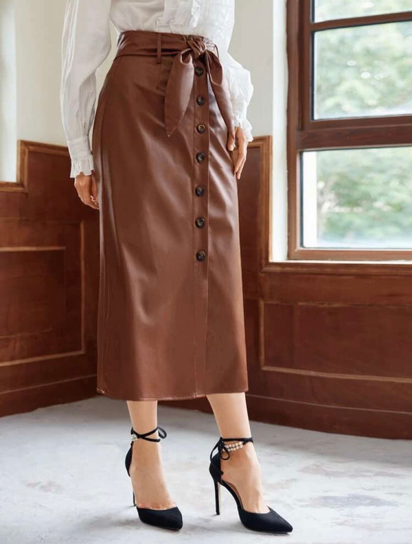 Saddle Brown vegan leather skirt