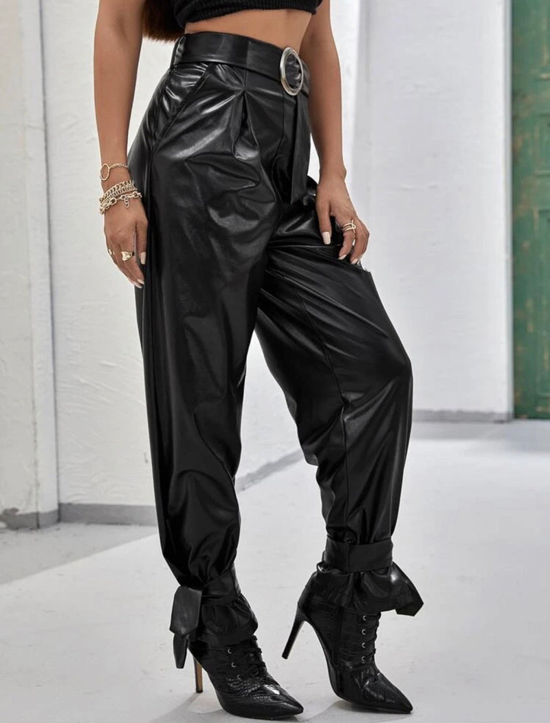 Ankle tied Vegan Leather Pants