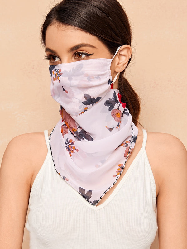 Light pink and floral printed Scarf Face Mask