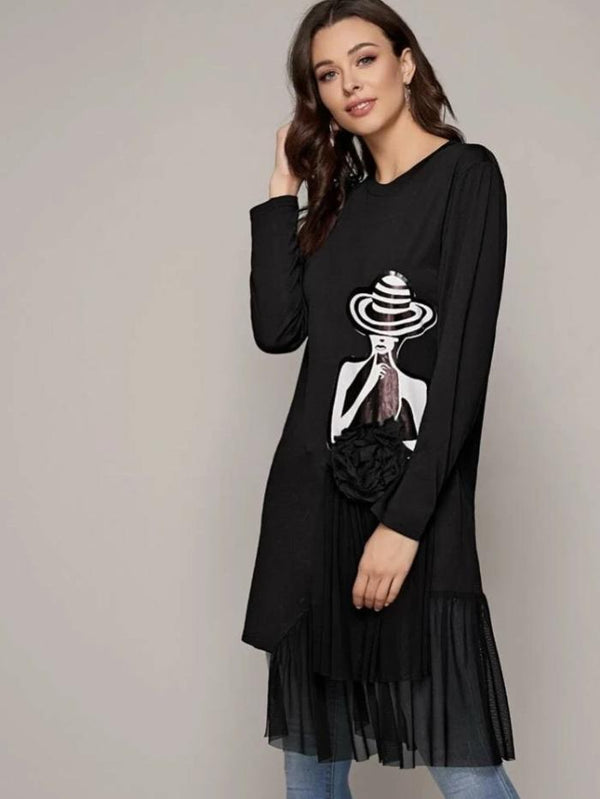 Pleated Graphic Tunic Top