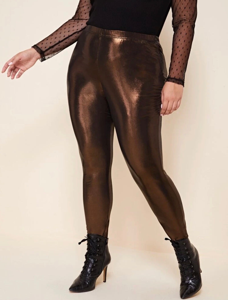 Sakkas 2616 Shiny Liquid Metallic High Waist Stretch Leggings - Black - S  at Amazon Women's Clothing store: Leggings Pants