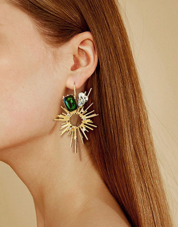 Emerald and Crystal stud earrings